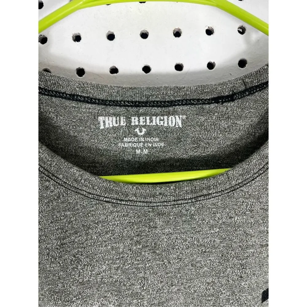 True Religion Men's Long Sleeve Shirt in Heather Gray with Black Logo